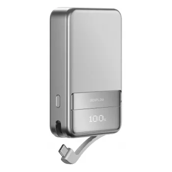 Power bank EcoFlow Rapid 5000 (Lithium-Ion 5000 mAh, PD fast charge, 30 W total, wireless, USB-C, Sidabrinė)