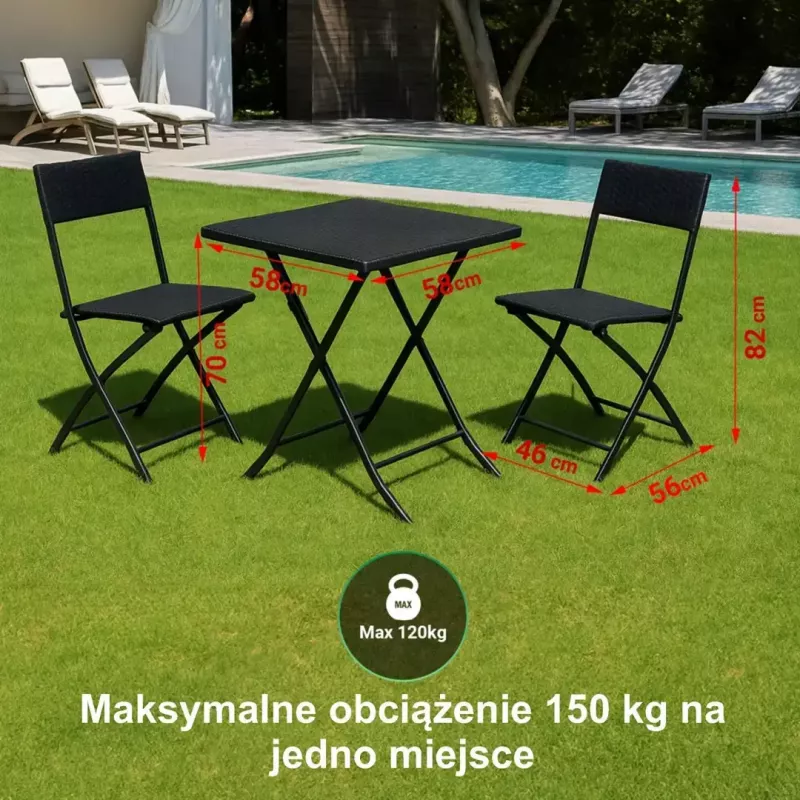 Sodo baldų komplektas Extralink L-0201P — 2 kėdės ir juodas stalas
