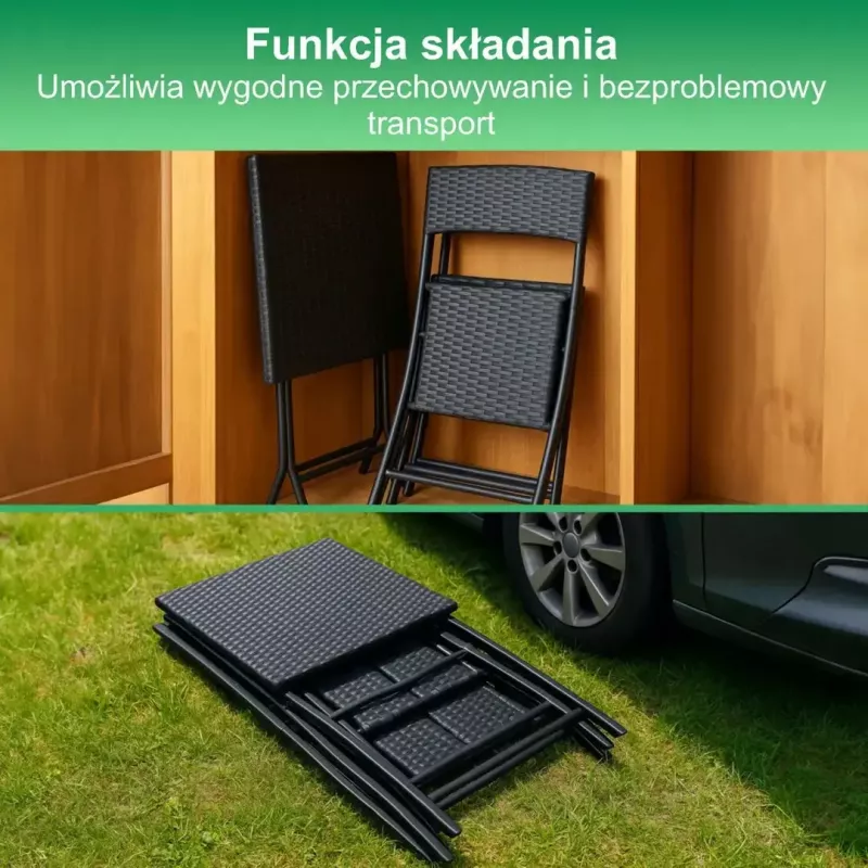 Sodo baldų komplektas Extralink L-0201P — 2 kėdės ir juodas stalas
