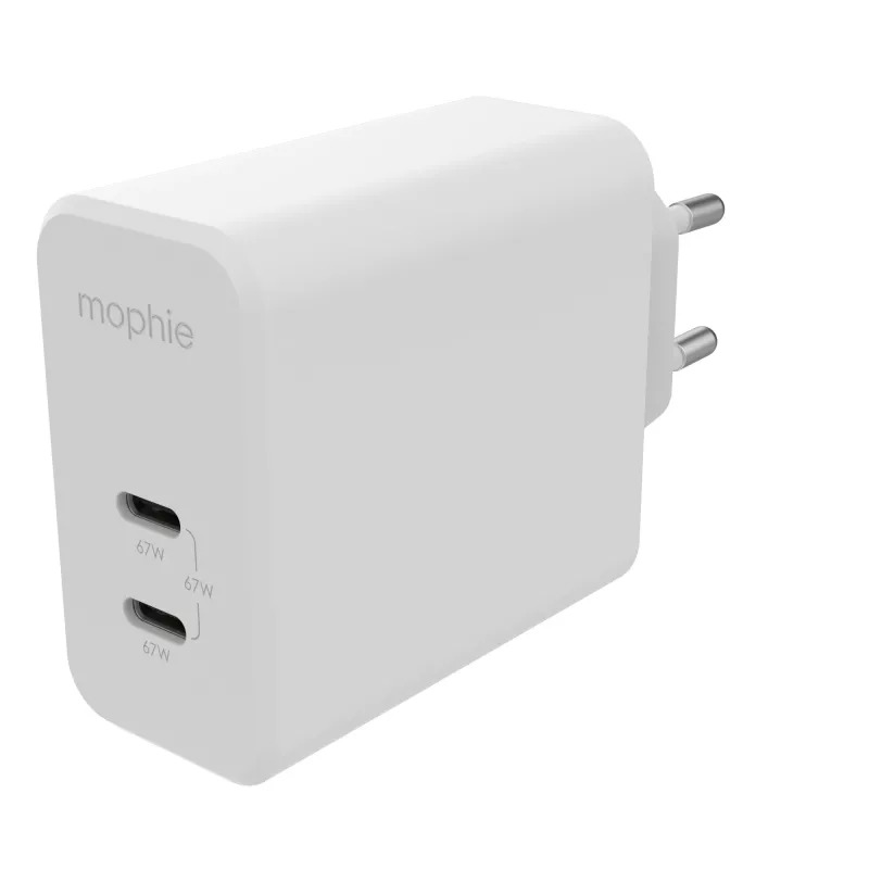 mophie Accessories-Wall Adapter-USB-C-PD-DUAL-67W-GAN-Baltas-EU (2xUSBC)
