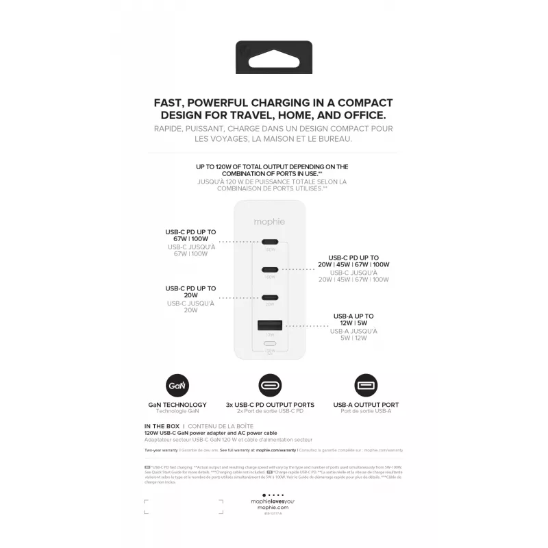mophie Accessories-Sieninis adapteris-USB-C-PD-HUB-120W-GAN-Balta-EU(3xUSBC + 1xUSBA)