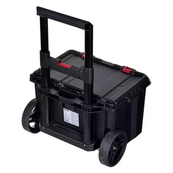 Sukraunami sandėliavimo dėžės Keter 250927 — 3 sukraunamų technopolimero organizatorių rinkinys su ratukais ir užraktu, 525×694×411 mm, juodos
