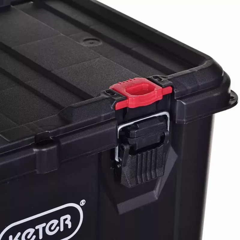 Sukraunami sandėliavimo dėžės Keter 250927 — 3 sukraunamų technopolimero organizatorių rinkinys su ratukais ir užraktu, 525×694×411 mm, juodos