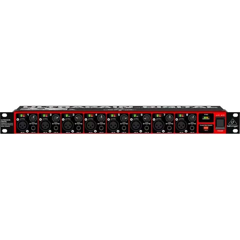 Behringer ULTRAGAIN DIGITAL ADA8200 8 kanalų AD/DA keitiklis, 24 bitų/48 kHz, XLR įėjimai/išėjimai, montuojamas į stovą