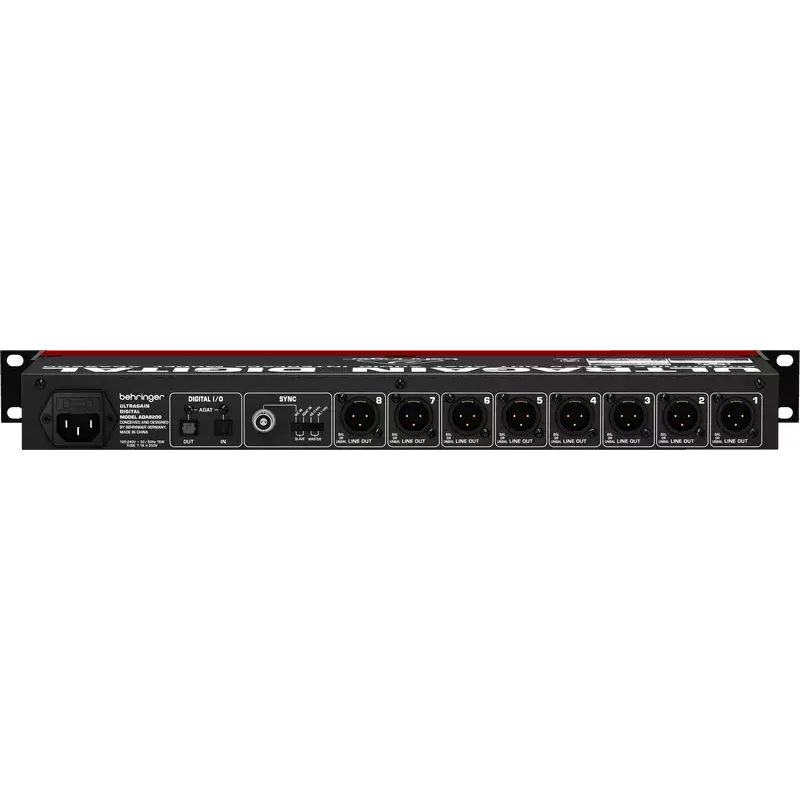 Behringer ULTRAGAIN DIGITAL ADA8200 8 kanalų AD/DA keitiklis, 24 bitų/48 kHz, XLR įėjimai/išėjimai, montuojamas į stovą