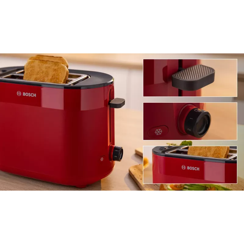 Skrudintuvas Bosch TAT2M124 — 2 riekių 950 W, raudonas, duonos centravimas, atšildymas, pakėlimas
