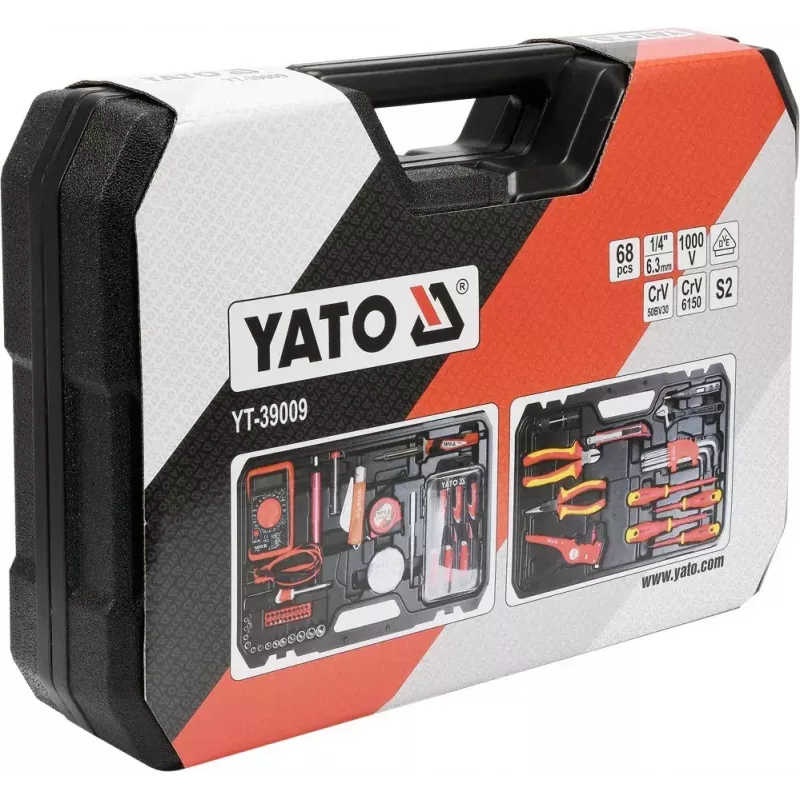 Mechanikos įrankių rinkinys Yato YT-39009 — 68 dalių komplektas, 1/4 colio pavara, juodas dėklas