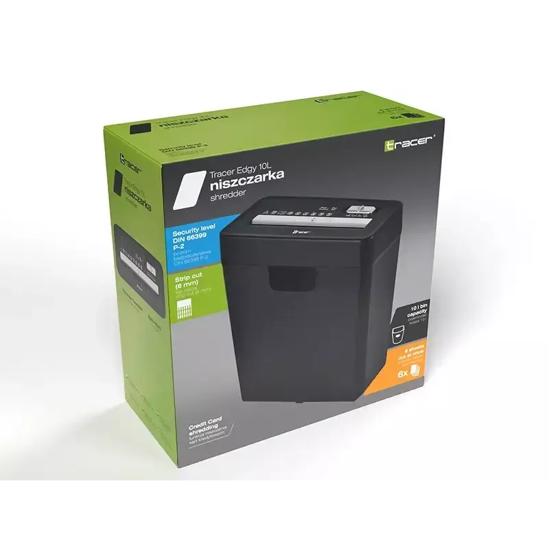 Smulkintuvas TRACER Edge10L kryžminis pjovimas, 10 lapų talpa, 6 mm pjūvis, 10 l dėžė, juodas