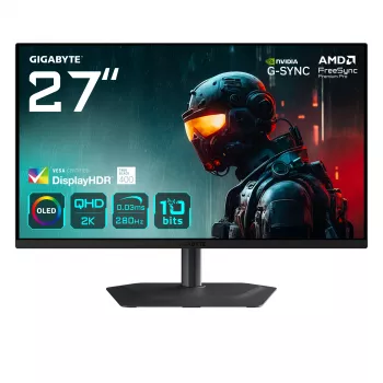 GIGABYTE MO27Q2A 27 inch OLED 2K QHD Gaming Monitor - 2560 x 1440, 280Hz, 0.03ms, 250 cd/m², FreeSync Premium Pro, DisplayHDR True Black 400, HDMI 2.1, Displayport 1.4