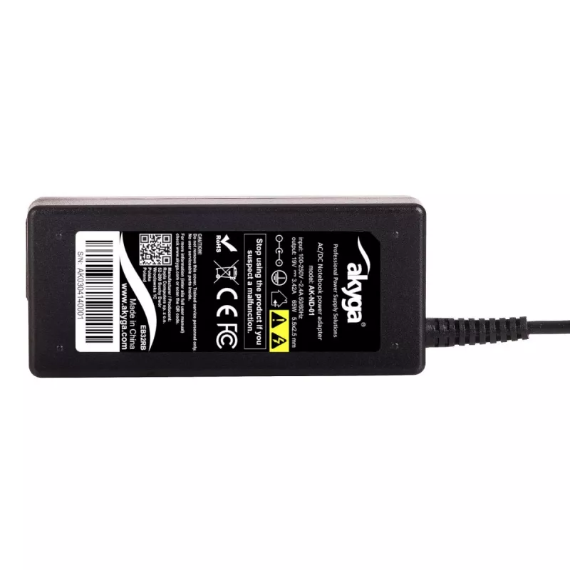 AKYGA nešiojamojo kompiuterio maitinimo adapteris - 19V/3.42A, 65W maitinimas ir 5.5 x 2.5 mm kištukas