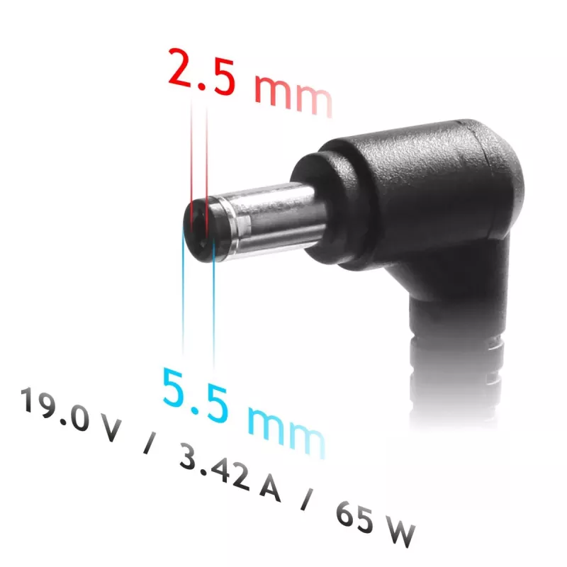 AKYGA nešiojamojo kompiuterio maitinimo adapteris - 19V/3.42A, 65W maitinimas ir 5.5 x 2.5 mm kištukas