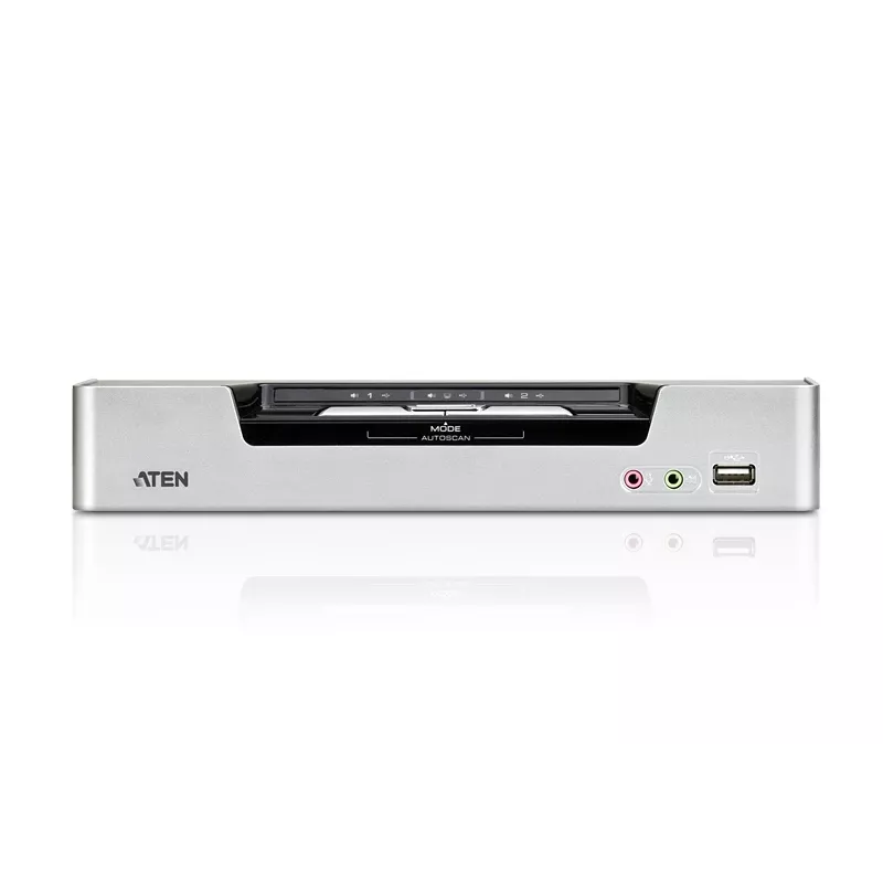 ATEN 2 prievadų USB DVI dviejų ekranų KVM komutatorius su garsu ir USB 2.0 šakotuvu (komplekte KVM laidai)