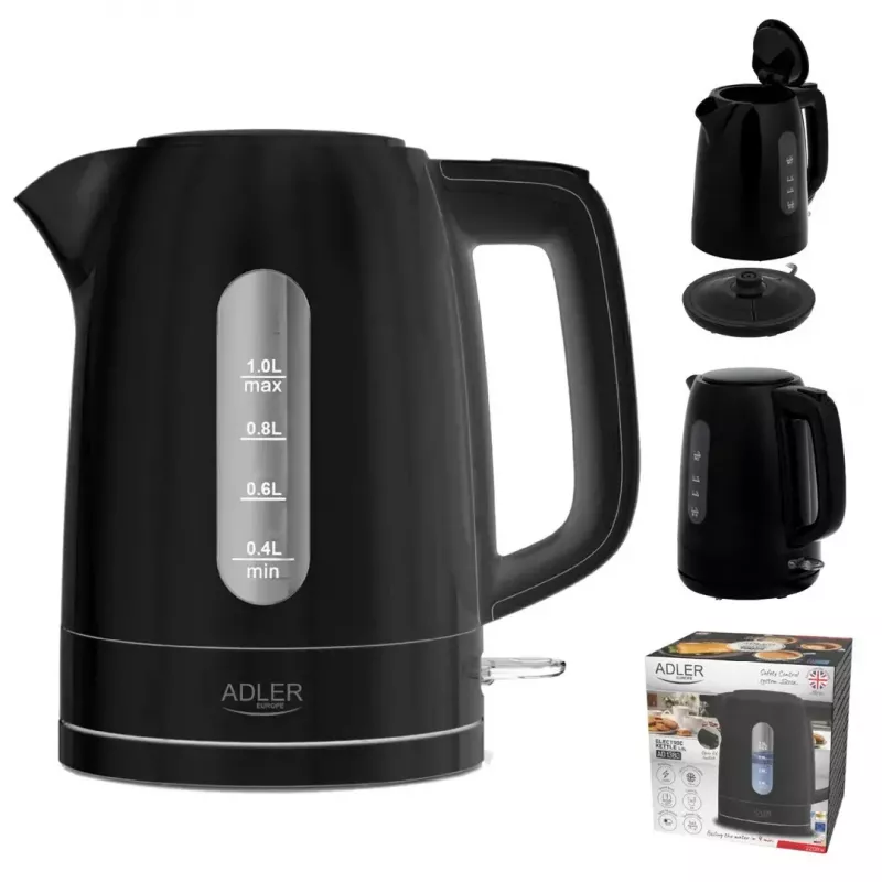 Elektrinis virdulys Adler AD 1380B — 1,7 l, iki 2200 W, juodas, 360° pagrindas