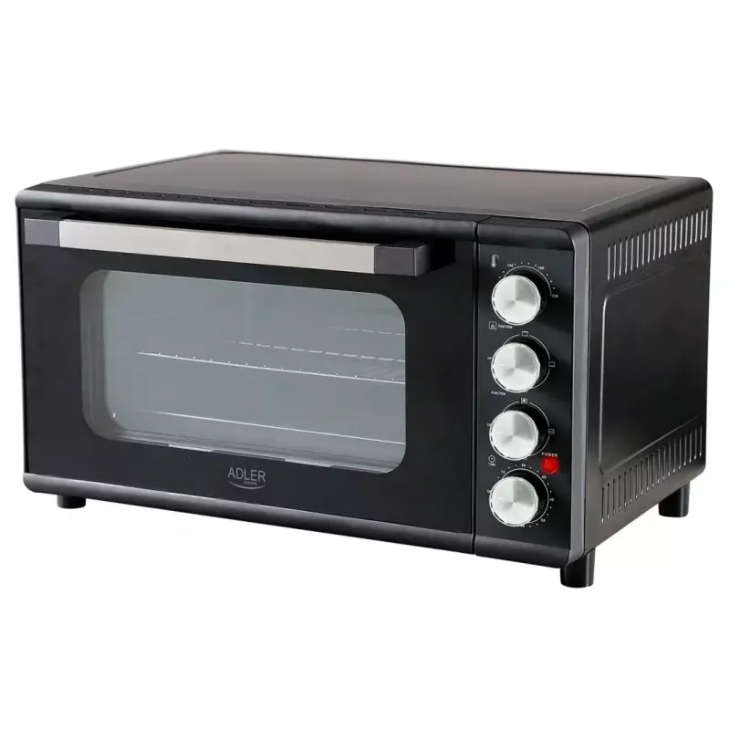 Mini krosnelė Adler AD 6030 — 30 L / 1500 W, mechaninis laikmatis, grilis su sukama ietimi, 230°C, pastatoma, juoda