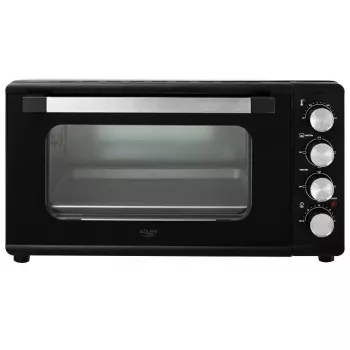 Mini krosnelė Adler AD 6030 — 30 L / 1500 W, mechaninis laikmatis, grilis su sukama ietimi, 230°C, pastatoma, juoda