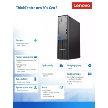 Lenovo ThinkCentre neo 50s Gen 5 Intel® Core™ i7 i7-14700 16 GB DDR5-SDRAM 512 GB SSD Windows 11 Pro SFF PC Juoda, Pilka