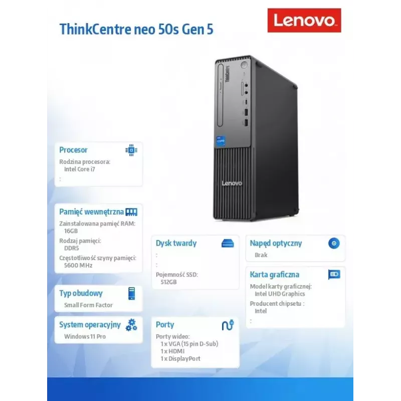 Lenovo ThinkCentre neo 50s Gen 5 Intel® Core™ i7 i7-14700 16 GB DDR5-SDRAM 512 GB SSD Windows 11 Pro SFF PC Juoda, Pilka