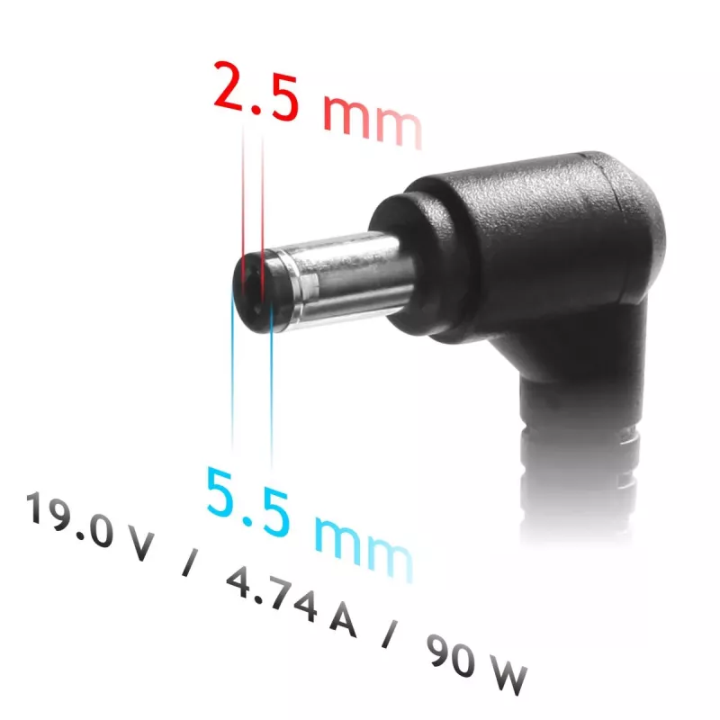 Maitinimo adapteris Akyga AK-ND-10 90W 19V 4.74A kintamosios į nuolatinę srovės nešiojamojo kompiuterio įkroviklis, 1,2 m laidas, juodas