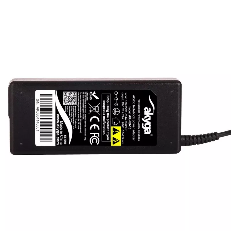 Maitinimo adapteris Akyga AK-ND-10 90W 19V 4.74A kintamosios į nuolatinę srovės nešiojamojo kompiuterio įkroviklis, 1,2 m laidas, juodas