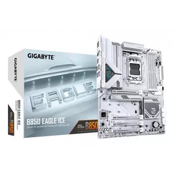GIGABYTE B850 EAGLE ICE pagrindinė plokštė – AMD Ryzen 9000 serijos procesoriams, 8+2+2 fazių skaitmeninis VRM, iki 8200MHz DDR5 (O.C), 1xPCIe 5.0 + 2xPCIe 4.0 M.2, 2.5 GbE LAN, USB 3.2 Gen 2