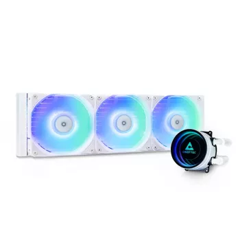 Viskas viename skysčio aušintuvas CHIEFTEC CLC-360-RGB-W — 360 mm radiatorius, 3x 120 mm RGB ventiliatoriai, baltas, 40 cm vamzdeliai