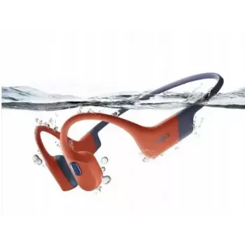 Kaulinio laidumo ausinės Shokz OpenSwim Pro — binaurinės, IP68 atsparios vandeniui, Bluetooth 5.2, iki 9 val. veikimo, ausų kabliukai, raudonos