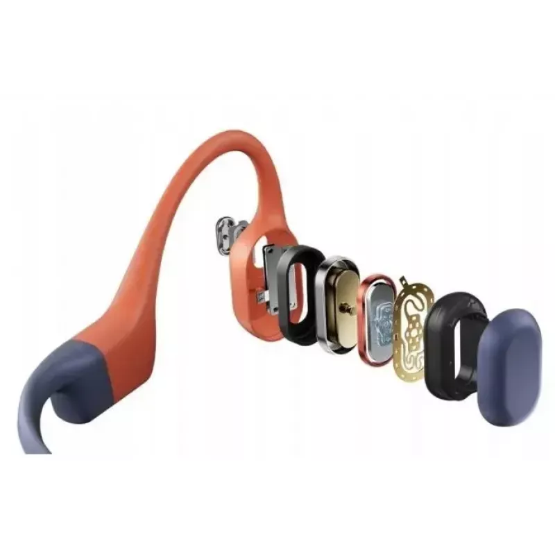 Kaulinio laidumo ausinės Shokz OpenSwim Pro — binaurinės, IP68 atsparios vandeniui, Bluetooth 5.2, iki 9 val. veikimo, ausų kabliukai, raudonos
