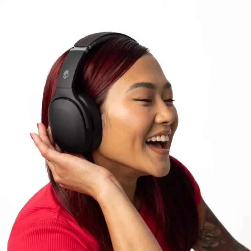 Ausinės Skullcandy Crusher Evo — belaidės ir laidinės antausinės ausinės, Bluetooth 5.0, 40 val. baterija, USB-C, 3,5 mm, sulankstomos, juodos