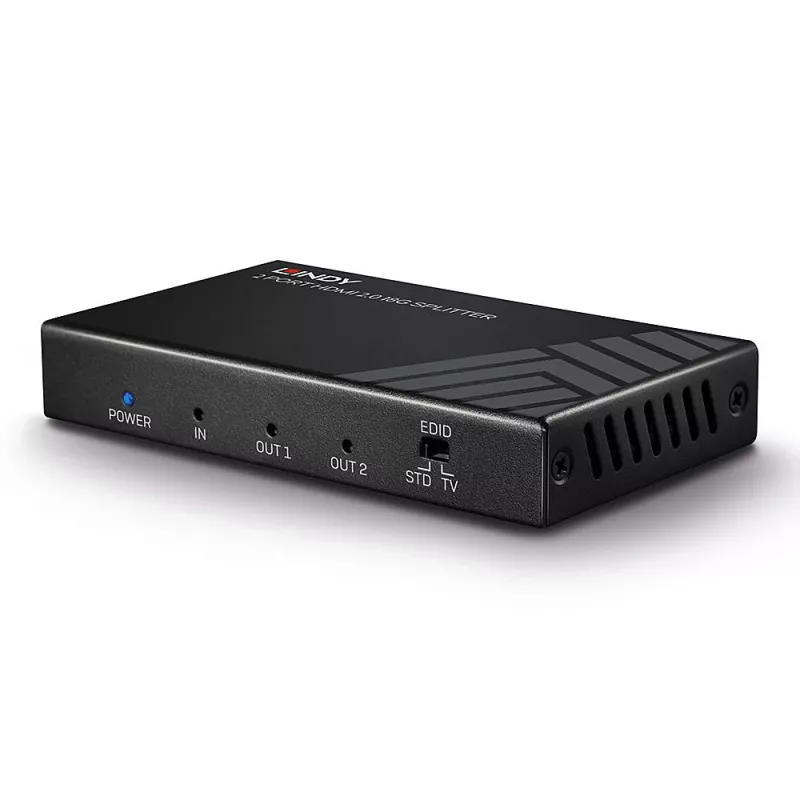 Lindy 2 Port HDMI 2.0 18G Splitter, HDMI, 2x HDMI, 3840 x 2160 pikselių, juoda, metalinė, CE, FCC, RoHS, REACH, California Proposition 65