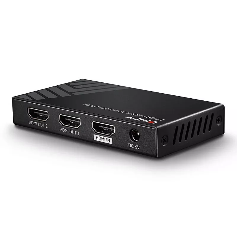 Lindy 2 Port HDMI 2.0 18G Splitter, HDMI, 2x HDMI, 3840 x 2160 pikselių, juoda, metalinė, CE, FCC, RoHS, REACH, California Proposition 65