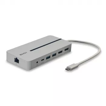 Lindy DST-Mx Duo USB-C nešiojamojo kompiuterio / MacBook mini prijungimo stotelė su dviejų ekranų (4K) palaikymu ir 100 W pralaidiniu įkrovimu