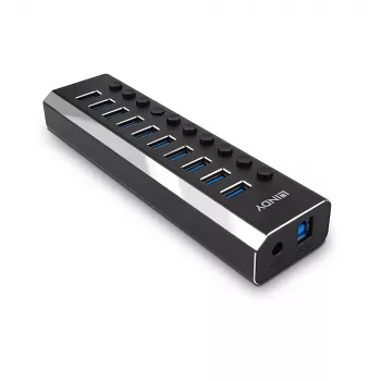 Lindy 10 prievadų USB 3.0 šakotuvas su įjungimo/išjungimo jungikliais