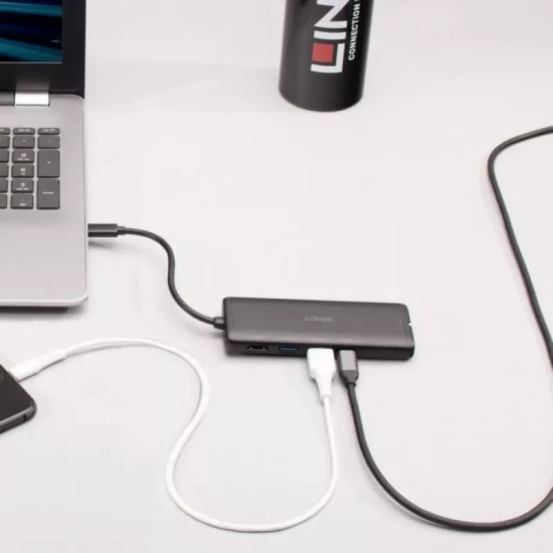 Lindy DST-Mini USB-C nešiojamojo kompiuterio mini dokinė stotelė su 4K palaikymu ir 100 W pralaidžiu įkrovimu