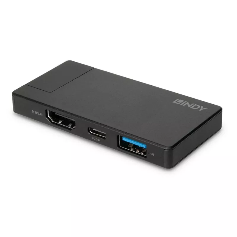 Lindy DST-Micro, USB-C nešiojamojo kompiuterio mikro prijungimo stotelė su 4K palaikymu ir 100 W pralaidiniu įkrovimu