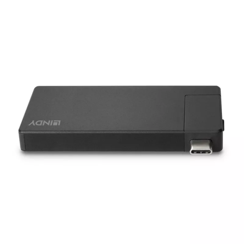 Lindy DST-Micro, USB-C nešiojamojo kompiuterio mikro prijungimo stotelė su 4K palaikymu ir 100 W pralaidiniu įkrovimu