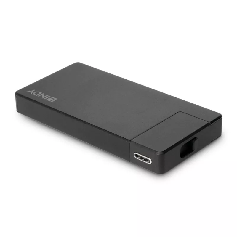 Lindy DST-Micro, USB-C nešiojamojo kompiuterio mikro prijungimo stotelė su 4K palaikymu ir 100 W pralaidiniu įkrovimu