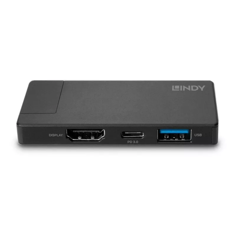 Lindy DST-Micro, USB-C nešiojamojo kompiuterio mikro prijungimo stotelė su 4K palaikymu ir 100 W pralaidiniu įkrovimu