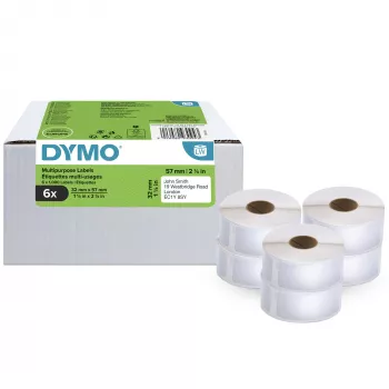 DYMO Authentic LabelWriter daugiafunkciai etikečių lipdukai 32 mm x 57 mm 6 ritinėliai po 1 000 lengvai nulupamų etikečių (6 000 vnt.) Saviklijuojamos LabelWriter etikečių spausdintuvams