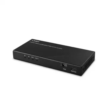 Lindy 2 prievadų HDMI 8K60 skirstytuvas su garsu, HDMI, 2x HDMI, 3,5 mm, 7680 x 4320 pikseliai, juoda, metalas