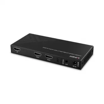 Lindy 2 prievadų HDMI 8K60 skirstytuvas su garsu, HDMI, 2x HDMI, 3,5 mm, 7680 x 4320 pikseliai, juoda, metalas