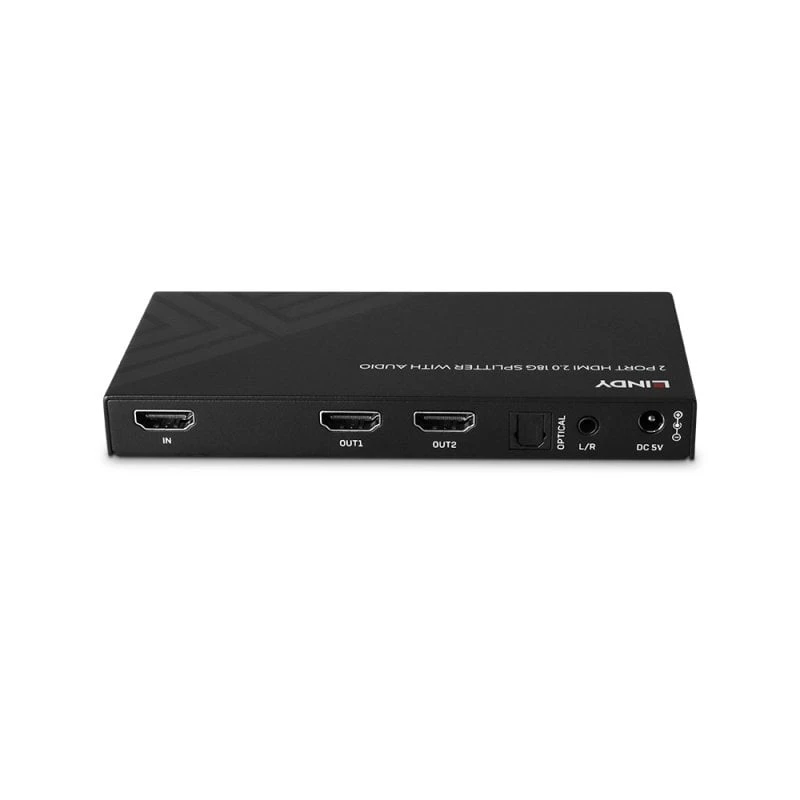 Lindy 2 prievadų HDMI 8K60 skirstytuvas su garsu, HDMI, 2x HDMI, 3,5 mm, 7680 x 4320 pikseliai, juoda, metalas