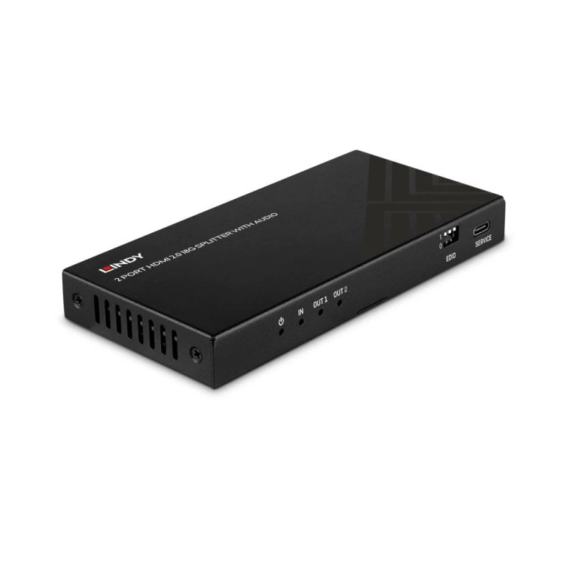 Lindy 2 prievadų HDMI 8K60 skirstytuvas su garsu, HDMI, 2x HDMI, 3,5 mm, 7680 x 4320 pikseliai, juoda, metalas