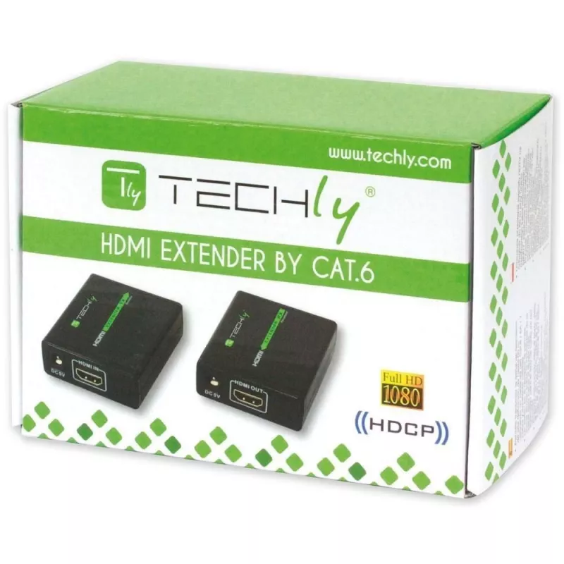 AV siųstuvas ir imtuvas TECHLY IDATA EXT-E70 — HDMI ilgintuvas per Cat6/6a/7 kabelį, Full HD 1920x1080, 60 m, 10,2 Gbit/s, HDCP, juodas