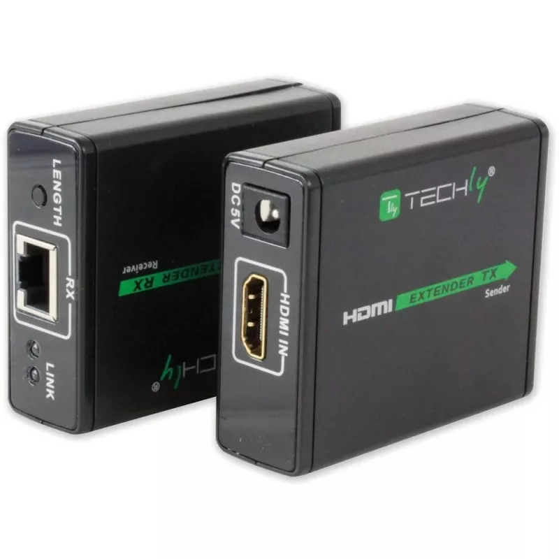AV siųstuvas ir imtuvas TECHLY IDATA EXT-E70 — HDMI ilgintuvas per Cat6/6a/7 kabelį, Full HD 1920x1080, 60 m, 10,2 Gbit/s, HDCP, juodas