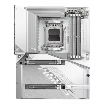 GIGABYTE B850 AORUS STEALTH ICE ATX pagrindinė plokštė, skirta AMD Socket AM5 — B850, 14+2+2 VRM, DDR5 iki 8200MHz (OC), 2×PCIe5, 2×PCIe4 M.2, Wi‑Fi 7, 5GbE