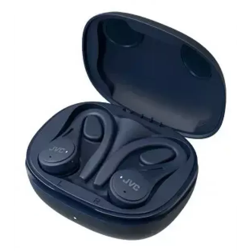 Į ausis įdedamos ausinės JVC HA-EC25TAU — True Wireless, Bluetooth 5.1, IPX5, ausies kabliukas, 6 mm tvarkyklės, 30 val. su dėklu, mėlynos