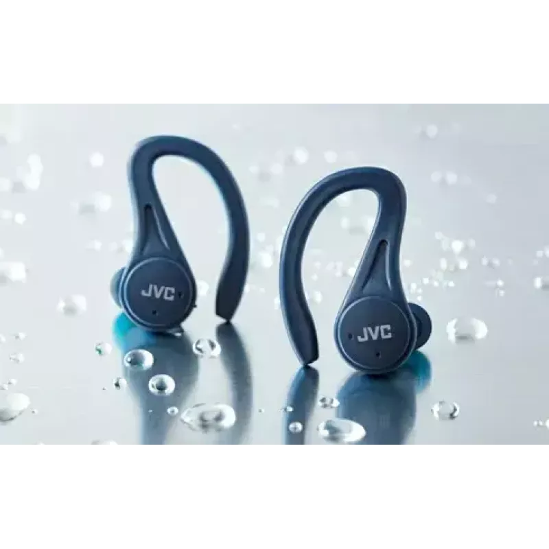 Į ausis įdedamos ausinės JVC HA-EC25TAU — True Wireless, Bluetooth 5.1, IPX5, ausies kabliukas, 6 mm tvarkyklės, 30 val. su dėklu, mėlynos