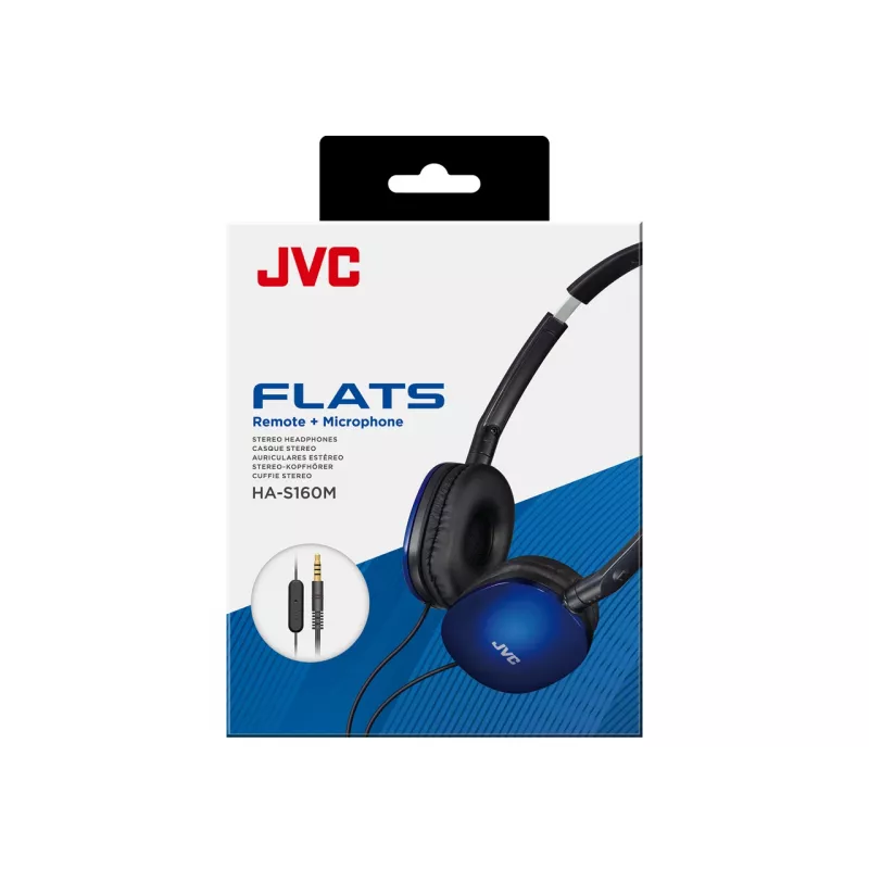 Laidinės ant galvos uždedamos ausinės JVC HA-S160M-AU, binauralinės, 3 cm tvarkyklės, 12–24000 Hz, 32 Ω, 1,2 m kabelis, mėlynos
