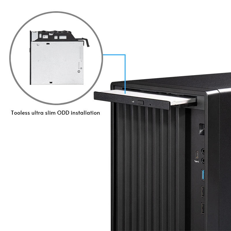 PC korpusas CHIEFTEC BS-20B-OP Midi Tower, juodas, microATX/Mini-ITX, 2x 3,5 col., maks. GPU 27 cm, 1x 5,25 col. lizdas, USB-C