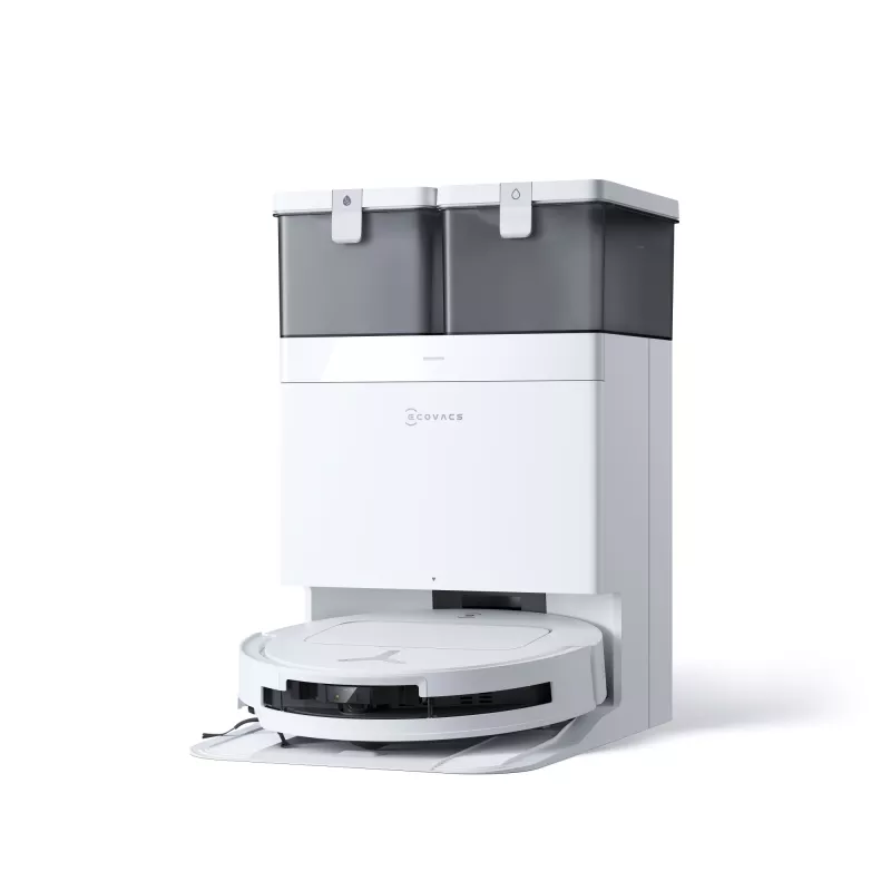 Robotas dulkių siurblys Ecovacs Deebot T50 Pro Omni — 185 min. veikimo laikas, 6400 mAh baterija, 3 L bazės dulkių talpa, D-ToF lidar navigacija, šlapias valymas, 9 mm įveikiama kliūtis